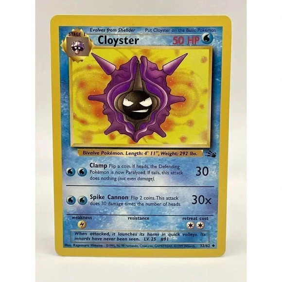 Cloyster 32/62 Fossil‎ Uncommon Non Holo Vintage 1999 Pokemon Card NM - Picture 1 of 6
